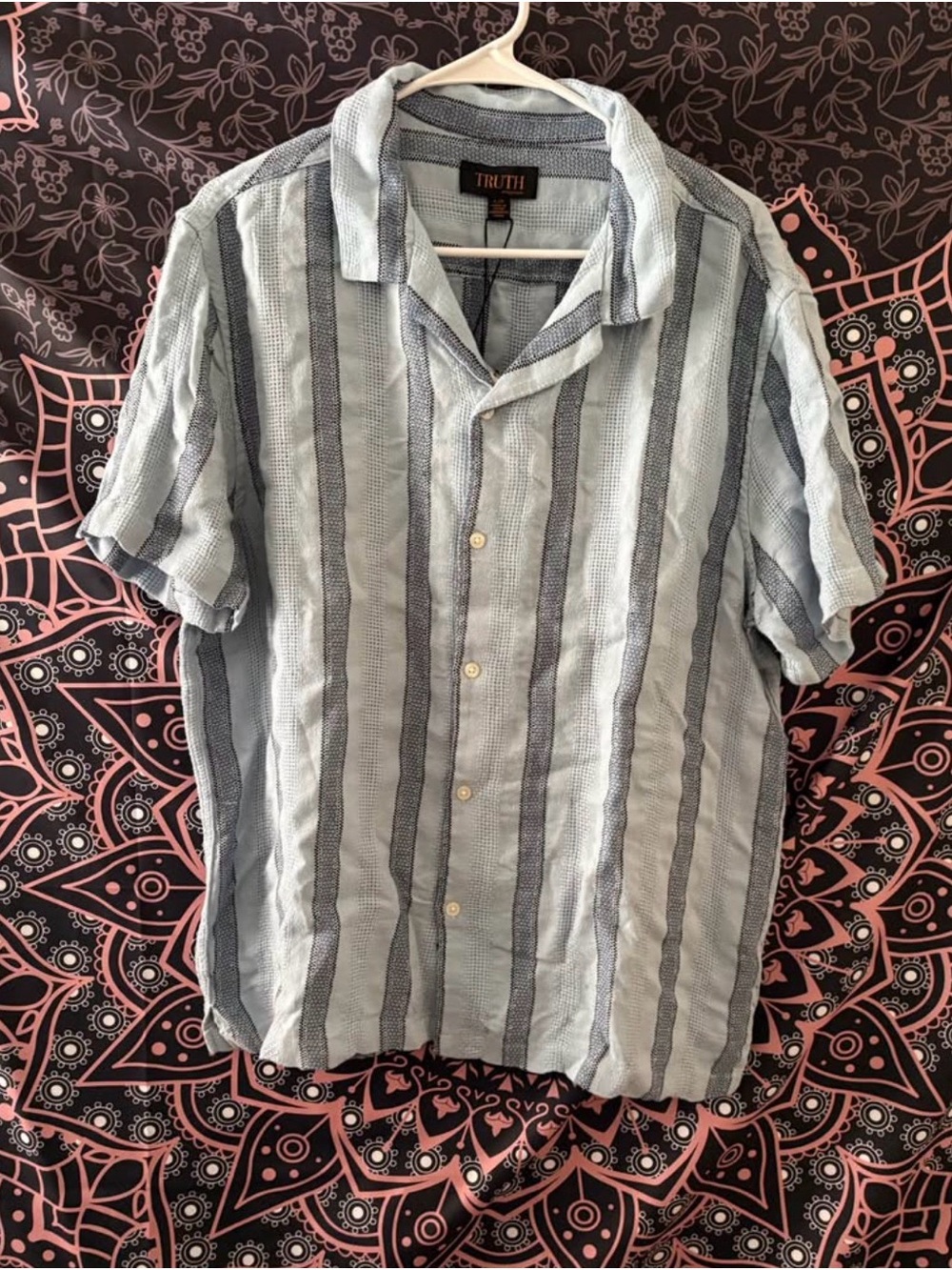Truth Light Blue & Navy Vertical Stripe Short-Sleeve Button-Up Shirt